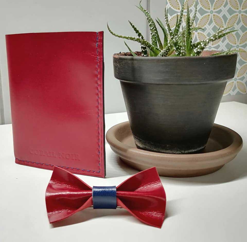 Noeud papillon et pochette cuir La Rochelle